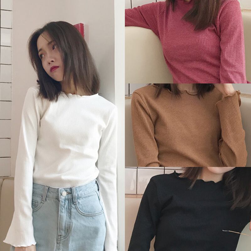 シンプル・カットフリルリブTシヤツ