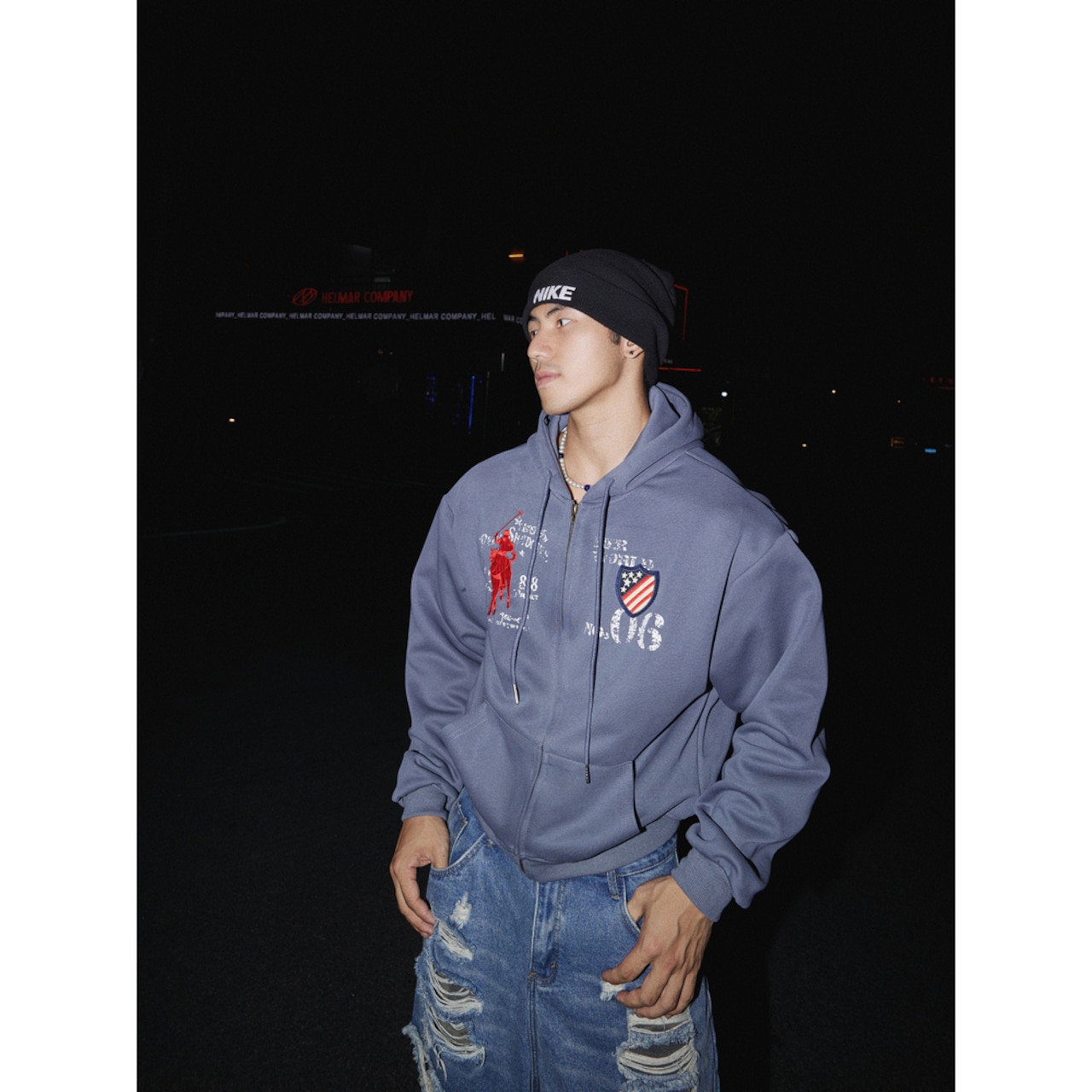 VINTAGE ストリート 裏起毛 刺繍ジップパーカー T1985