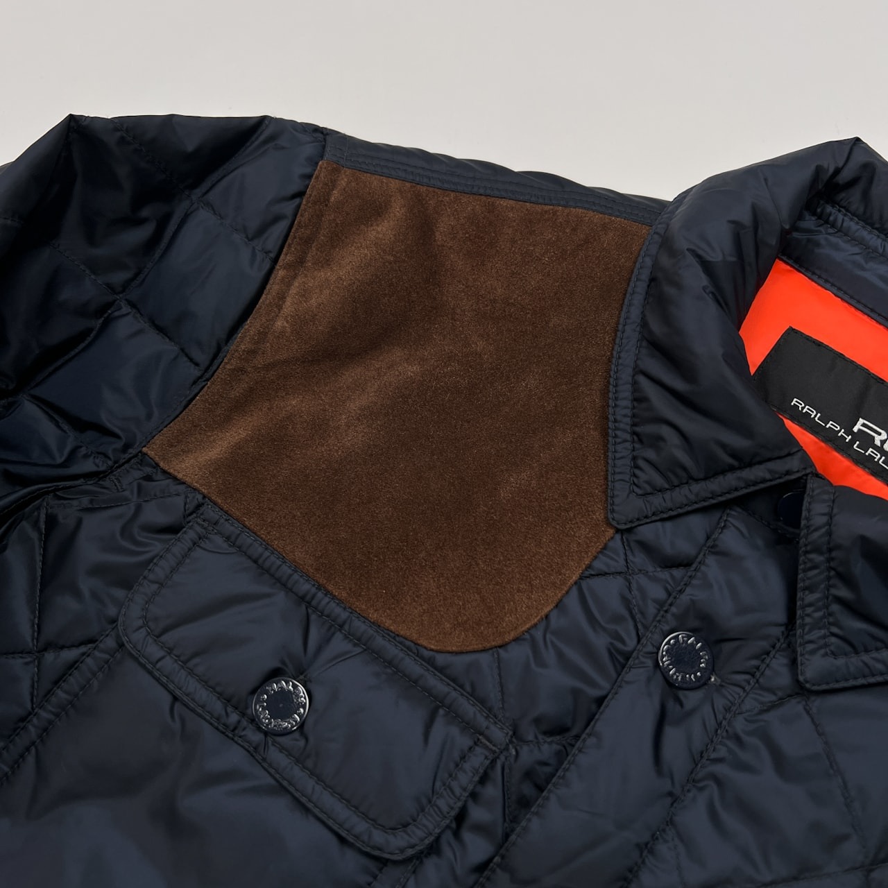 RLX RALPH LAUREN ラルフローレン レザーパッチ付き ダウン キルティングジャケット サイズ S(170/92A) /ネイビー/メンズ