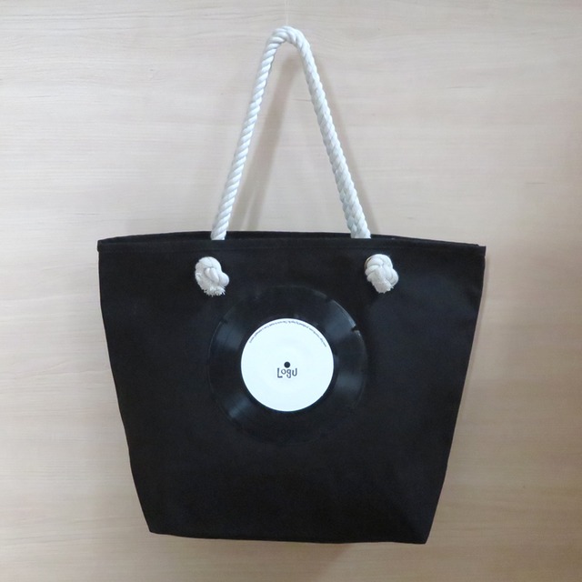 マリントートバッグ「bagu」本物のレコード ブラック 大きめトートバッグ MT-007BK