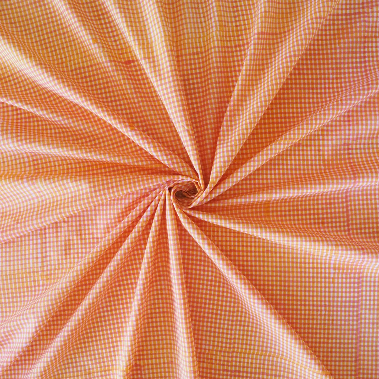 ブロックプリント生地【50cm単位】インド綿  チェック柄 ピンク×イエロー #49510-YL1