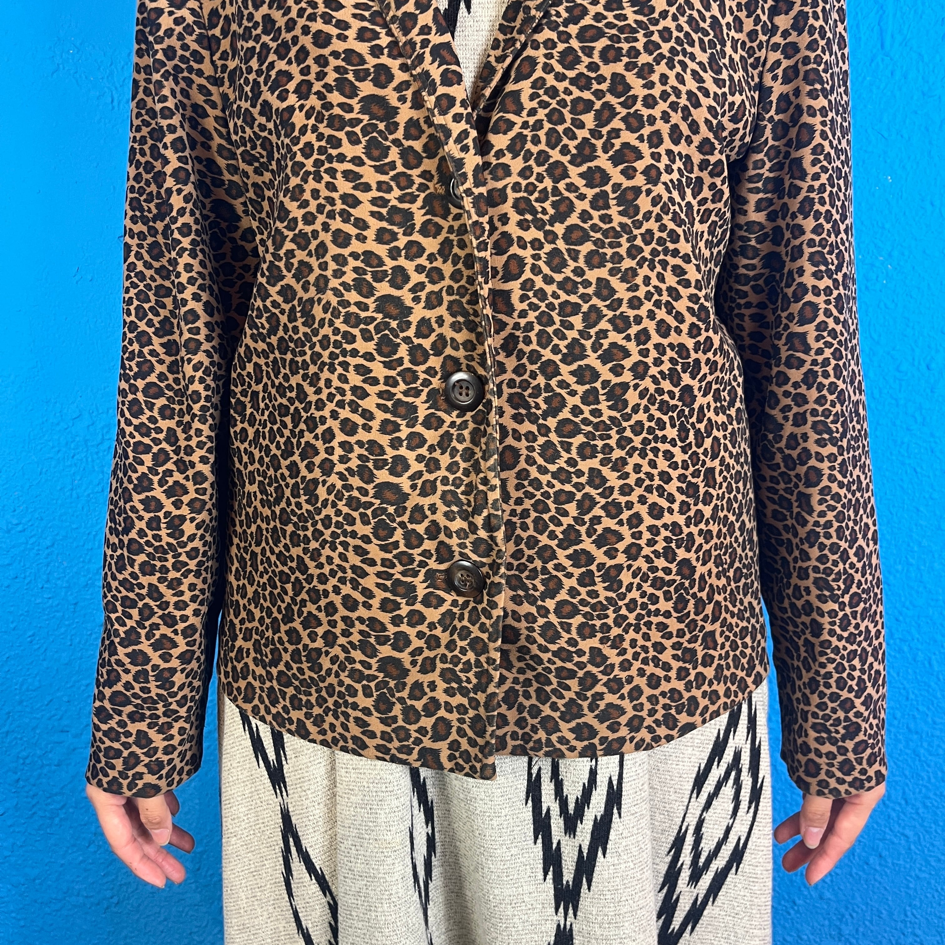 【Lady's】 90s Leopard Print Jacket / Made In USA レオパード ヒョウ柄 テーラード ジャケット  Vintage ヴィンテージ