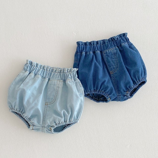 【BABY】夏作ベビー デニム ブルマパンツ フリルデザイン