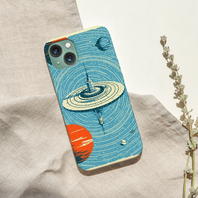 受注生産 iPhoneケース 土星と赤い惑星の宇宙図｜レトロ宇宙 RFSP052A
