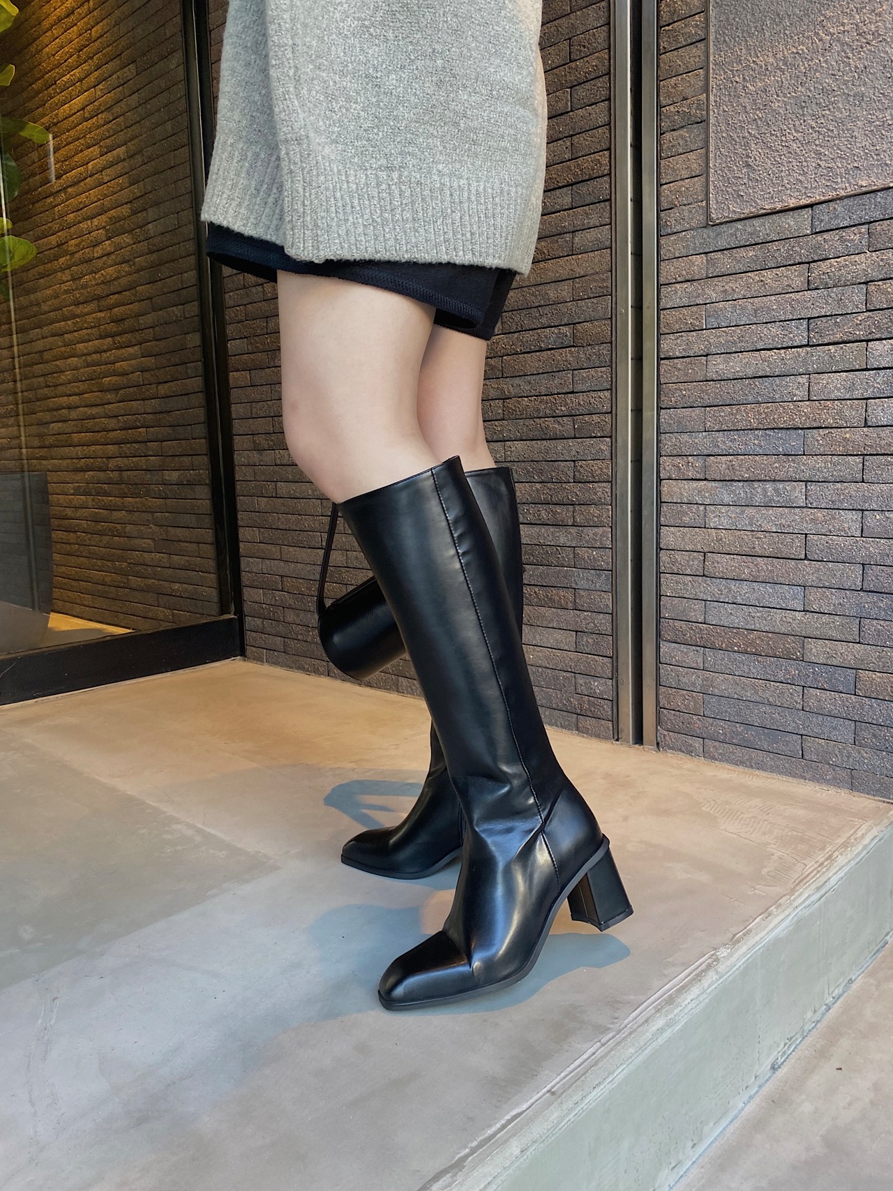 square heel long boots