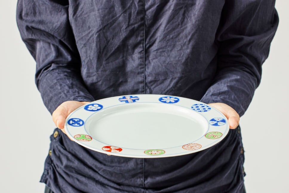 福珠窯】有田焼／銀彩 染付 市松 縁起皿 24cm | ピースクラフツ