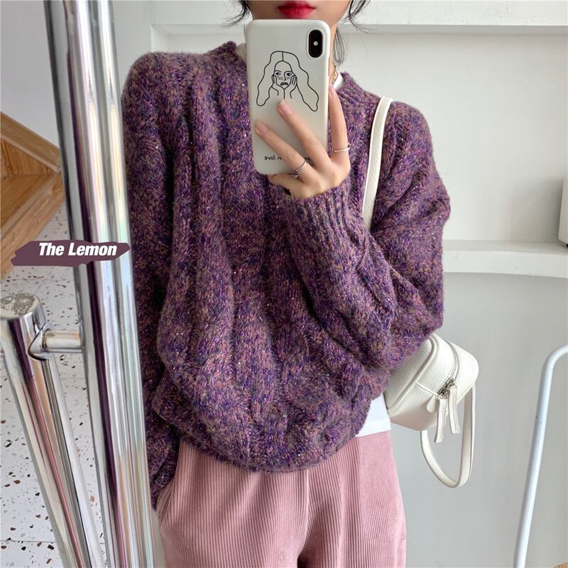 セーター ラウンドネックプルオーバー ニットトップス レディース Oネック ビッグFスモールZ韓国2514120251