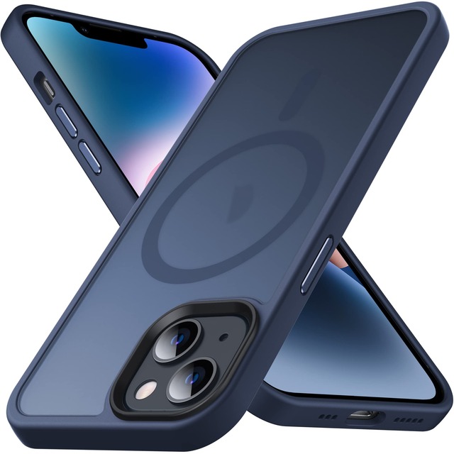 Anqrp iPhone 14 用 ケース [Magsafe対応] iPhone13ケース マグネット搭載 ワイヤレス充電対応 半透明 マット感 耐衝撃 米軍MIL規格 ストラップホール付き スマホケース アイフォン 14/13 カバー 6.1インチ ブルー