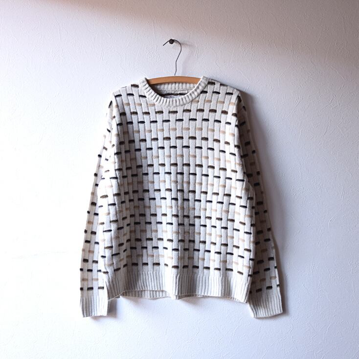 90s ナチュラルイシュー クルーネック セーター デザインニット アクリルニット メンズM ヴィンテージ @CH0478