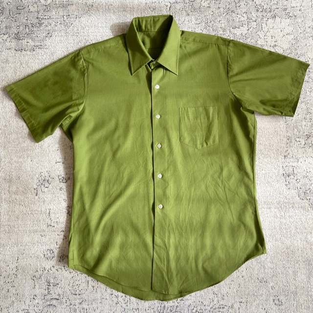 1970s  Retro  S/S  Olive Shirt  L位  F691
