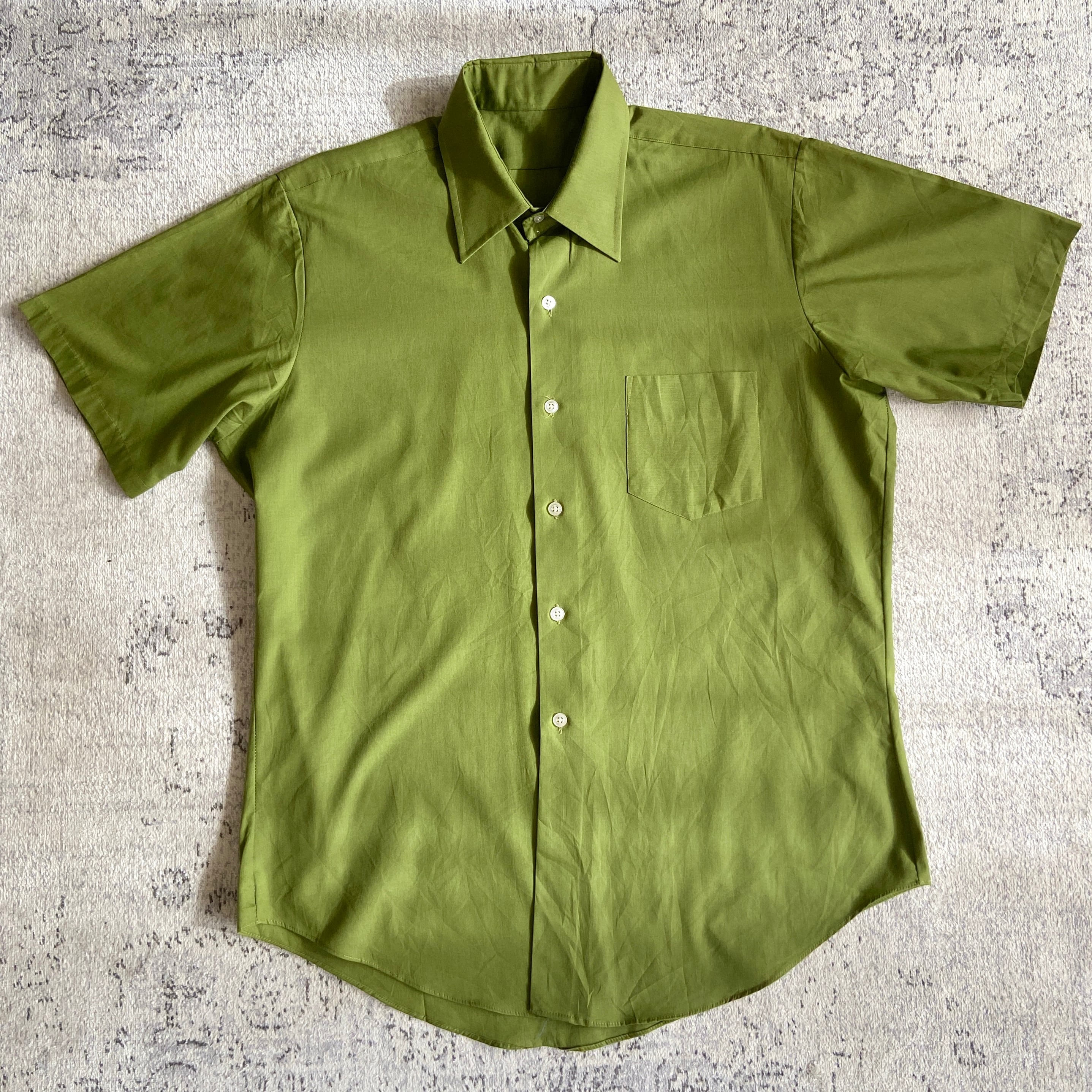 1970s Retro S/S Olive Shirt L位 F691