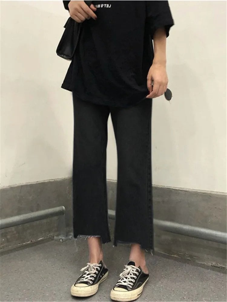 ハイウエストプラスサイズデニムジーンズレディースワイドレッグパンツストレートカットトラウザーズルーズナインポイント梨型体型スリム