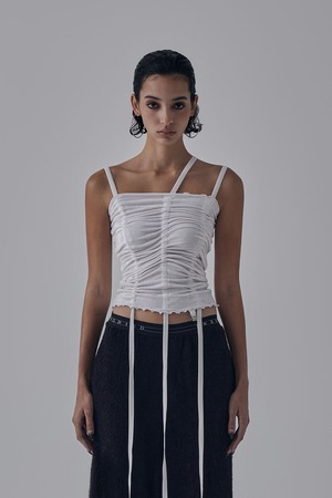 [TREEMINGBIRD] Velvet String Shirring Layered Top [ White ] 正規品 韓国 ブランド 韓国通販 韓国代行 韓国ファッション 日本 店舗 トリミングバード