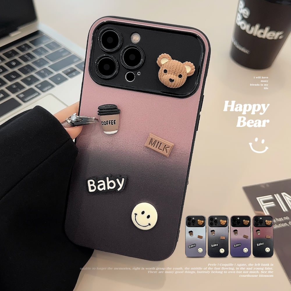 iPhone15対応】かわいいグラデーション◎クマさん 立体デコ Bear 韓国