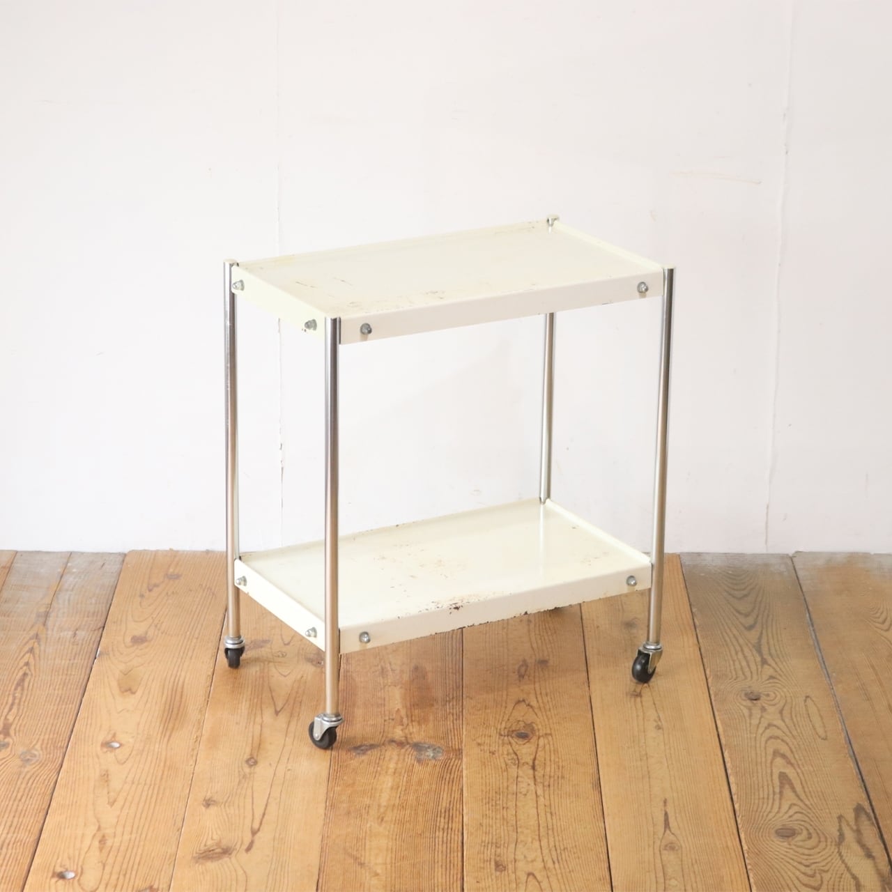 ヴィンテージ ワゴン キッチン トローリー 収納 キャスター スチール 金属製 天板 白 インダストリアル 1/PKT04016