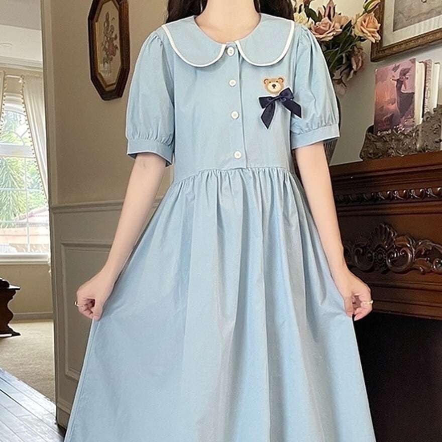 売約済み★ドール服☆ハンドメイド　カボパン セット服 お手頃価格 格安 ソフトロリータ ワンピ 半袖 リボン くまちゃん 春夏