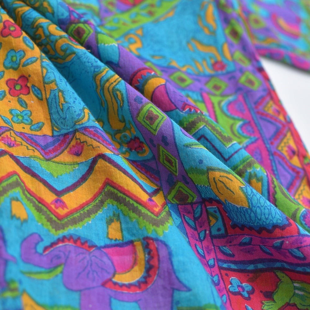 90s Craft India インディアンコットン 総柄 オープンカラーシャツ