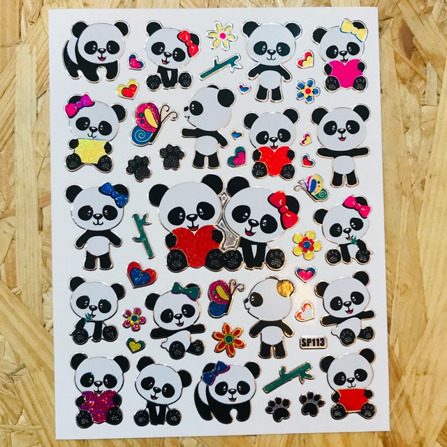 43　パンダさんのカップル　レトロキラキラシール　SP113　VCS01