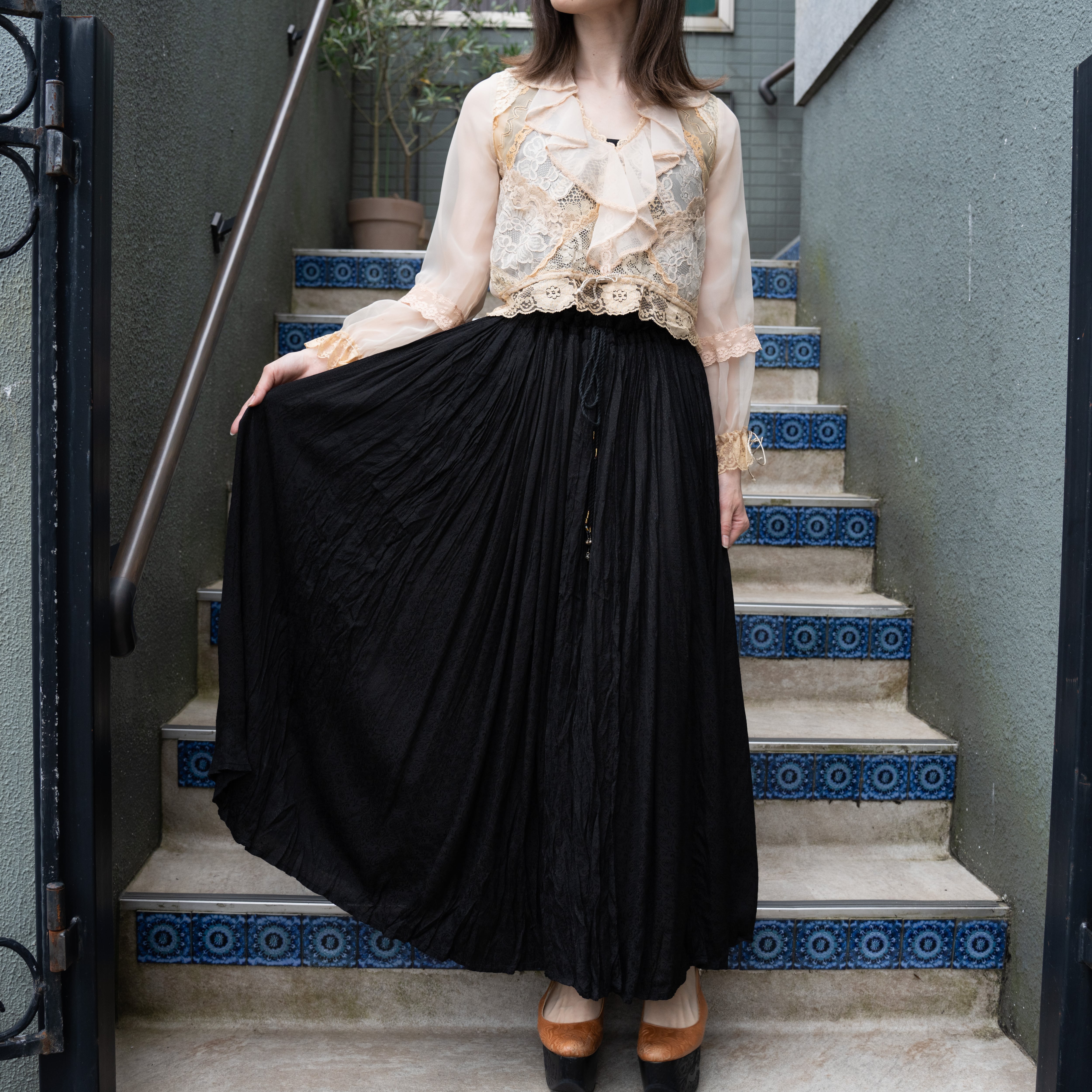 USA VINTAGE PAISLEY PATTERNED JACQUARD DESIGN LONG SKIRT/アメリカ