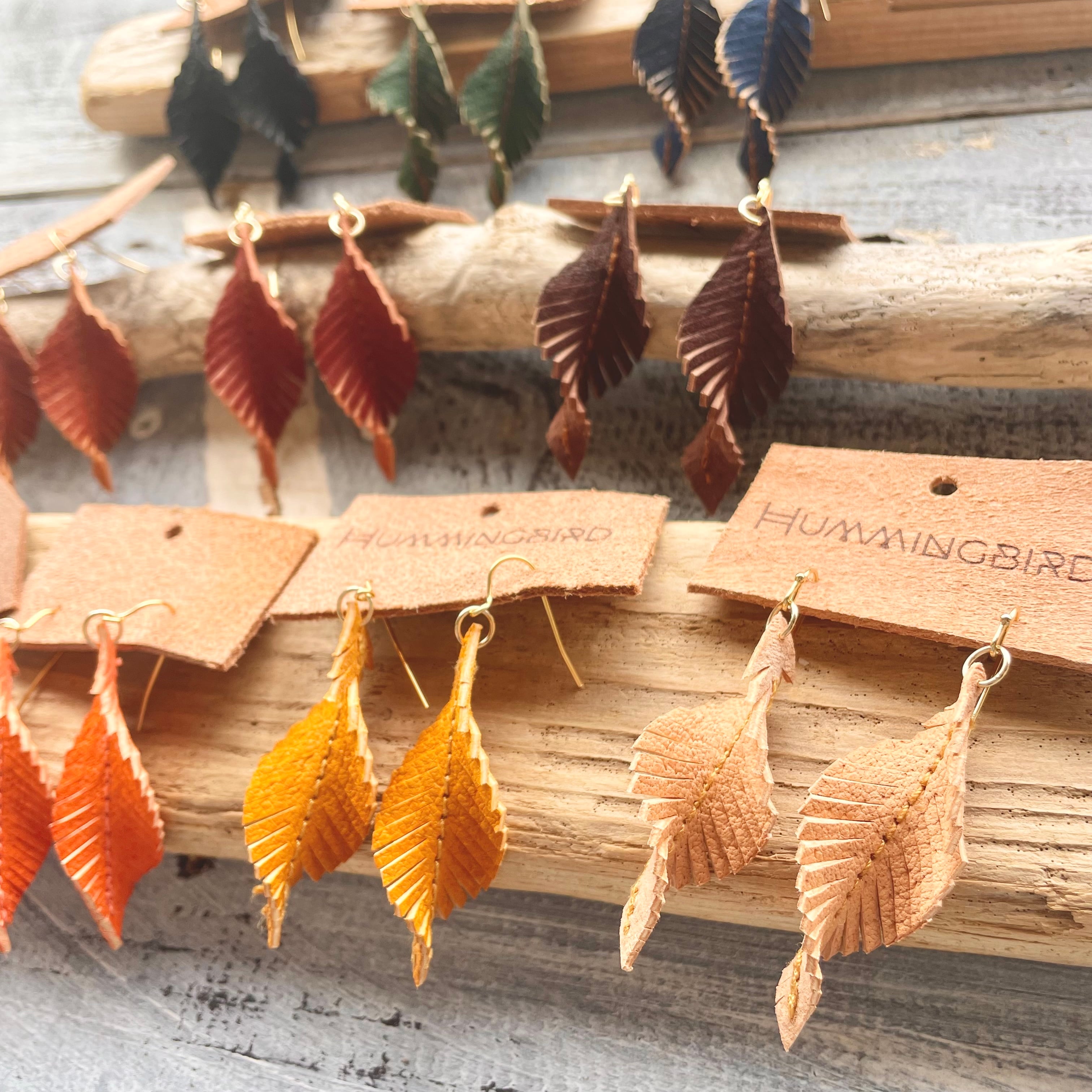 イノシシ革】リーフピアス・イヤリング | ジビエレザーHUMMINGBIRD