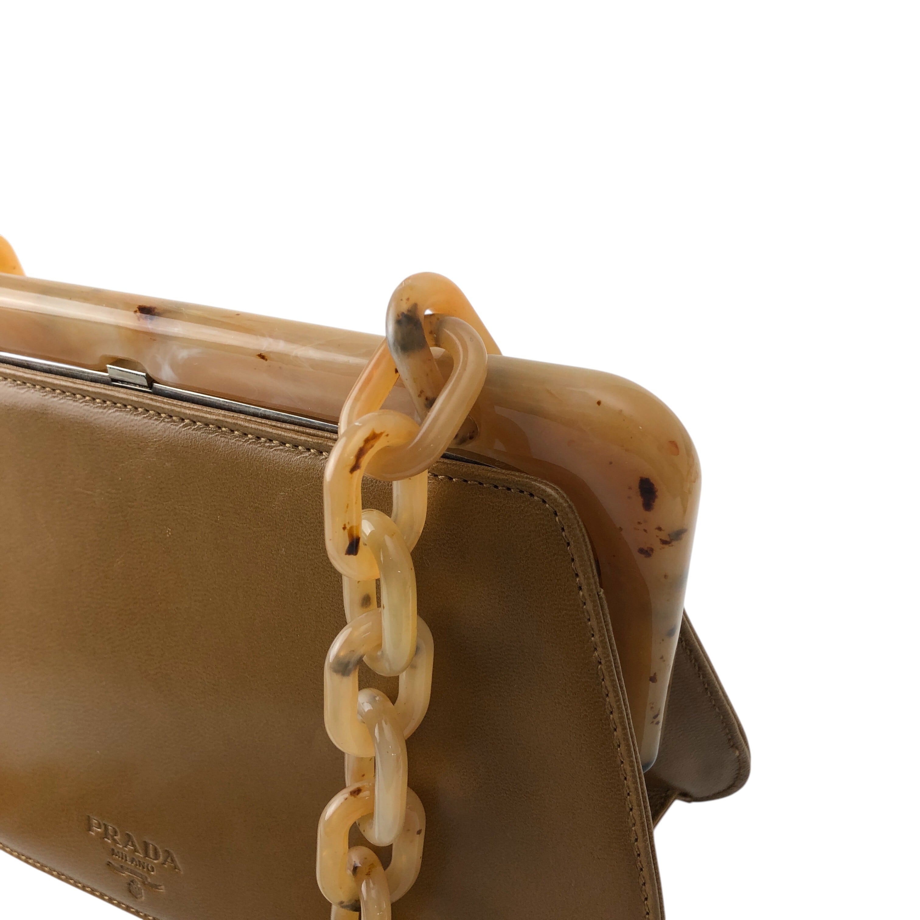 PRADA プラダ ショルダーバッグ ブラウン ロゴ レザー がま口 PRADA プラダ ショルダーバッグ ブラウン ロゴ レザー がま口