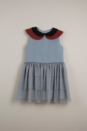 【20SS】ポぺリン　Popelin　double frill dress ワンピース blue  [ 18-24m / 3-4y / 5y / 7y ］