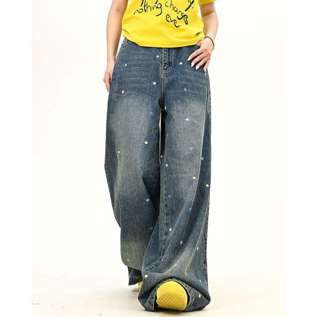 color dot wide leg denim　カラードットワイドレッグデニム　J0902