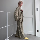 ミニフラワー刺繍タックPT/ピスタチオ