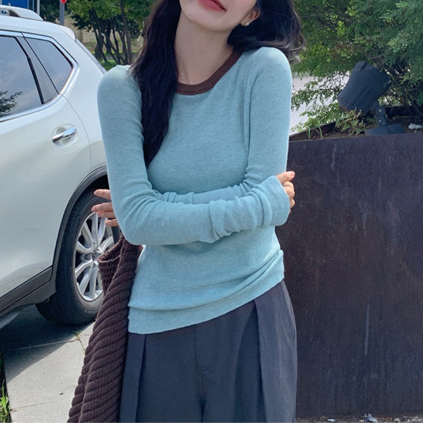 color-block knit cut and sew J00079