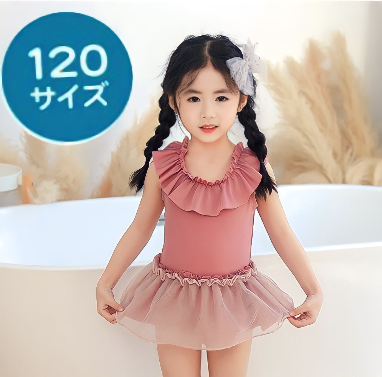 ◇新品◇１２０♡水着＆帽子２点セット♡女の子♡フリル♡ワンピース