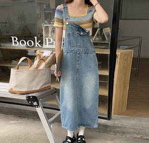 サロペットスカート ジャンパースカート デニム ロング丈 カジュアル Ladiesfashion Kandk