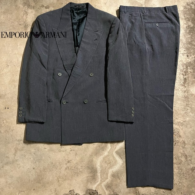 〖EMPORIO ARMANI〗made in Italy rayon linen blend double setup suit/エンポリオアルマーニ イタリア製 レーヨンリネン ダブル セットアップ スーツ/msize/#0326/osaka