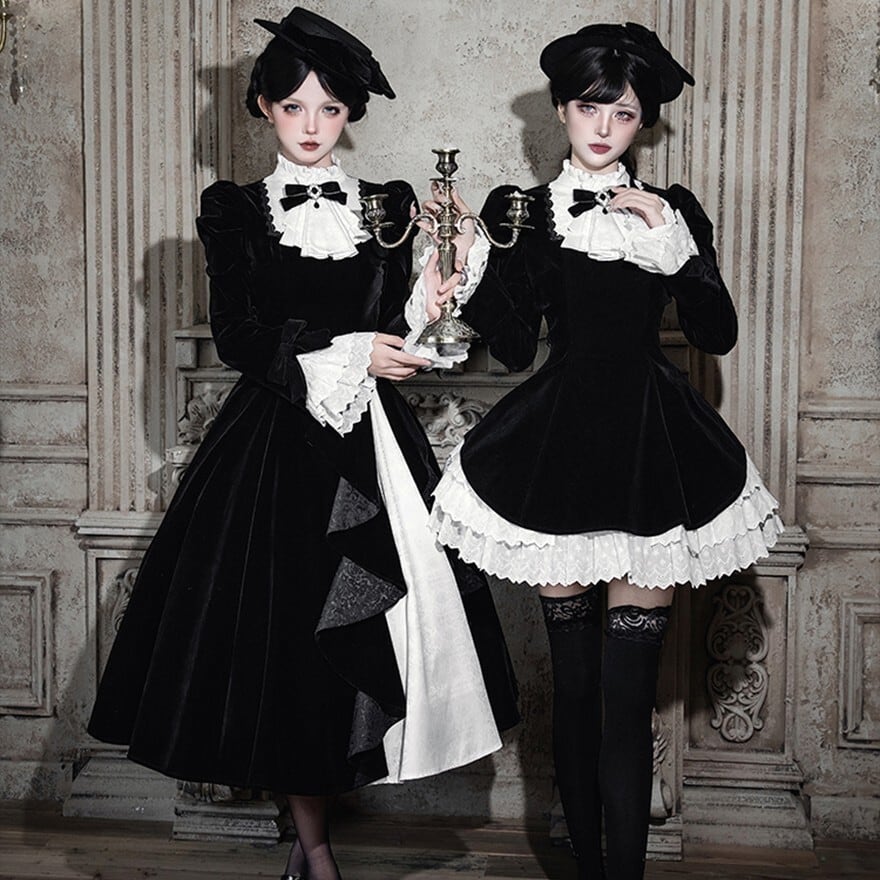 ゴスロリドレス3点セット ゴスロリ 蔷薇人形 3点 セットアップ ミニワンピ 付け襟カバー ネック