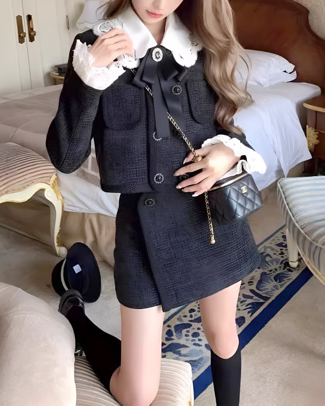 フレンチレースブラックリボンセットアップ 24W09020