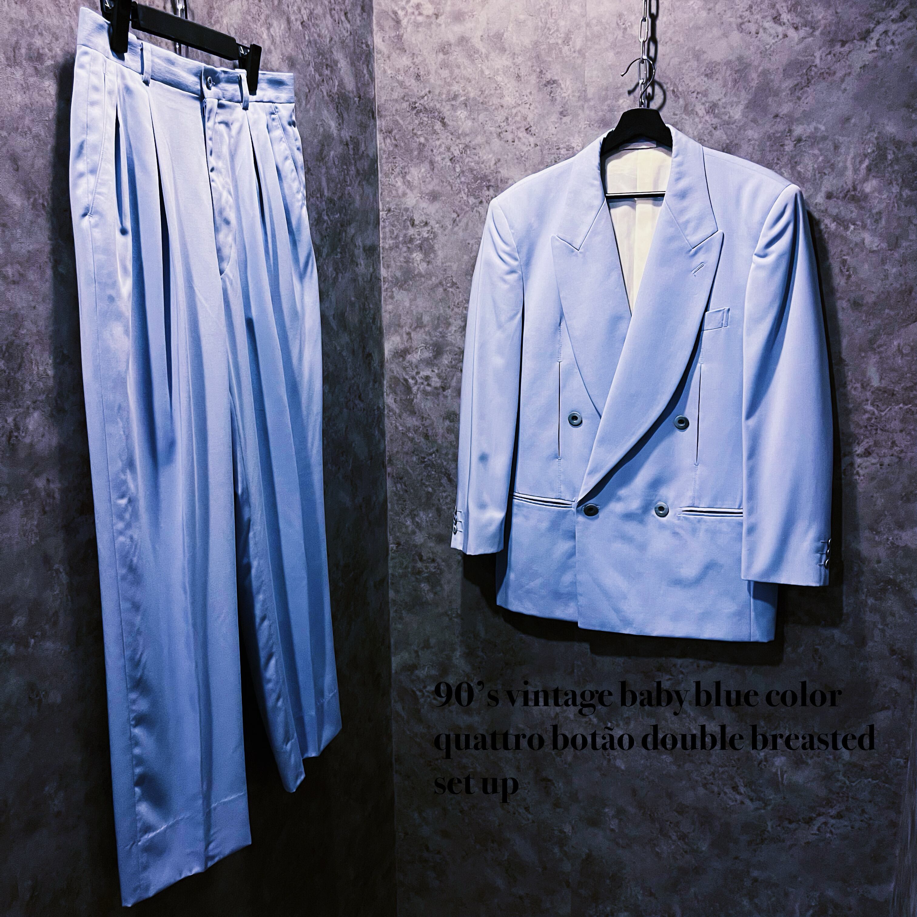 【doppio】90’s vintage baby blue color quattro botão double breasted set up