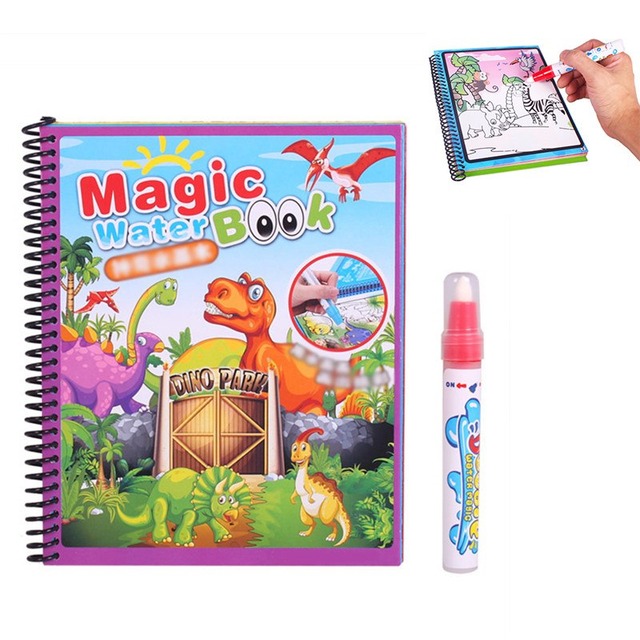 マジックウォーター描画ブックぬりえ落書き魔法のペン絵画ボード子供の教育描画玩具恐竜の世界