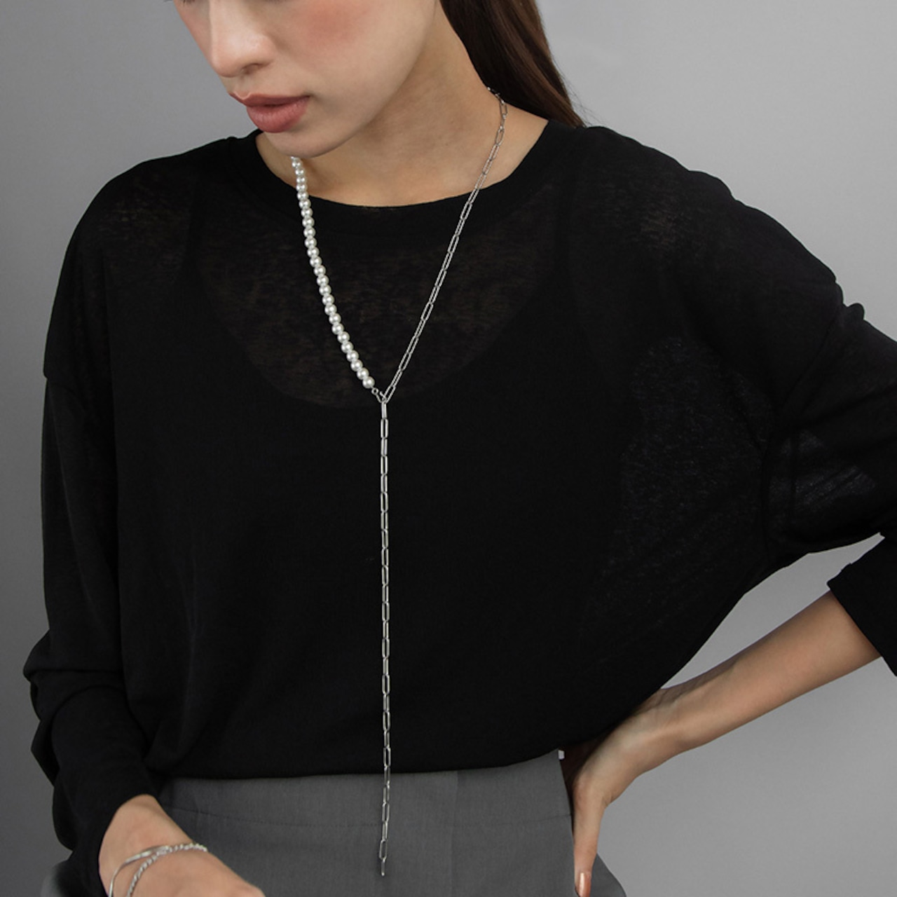 【ネコポス便】4way Yラインパールネックレス ラリエット Y字 ロングネックレス サージカルステンレス レイヤード 金属アレルギー対応 レディース パール ゴールド シルバー フォーマル オシャレ パールネックレス 2136