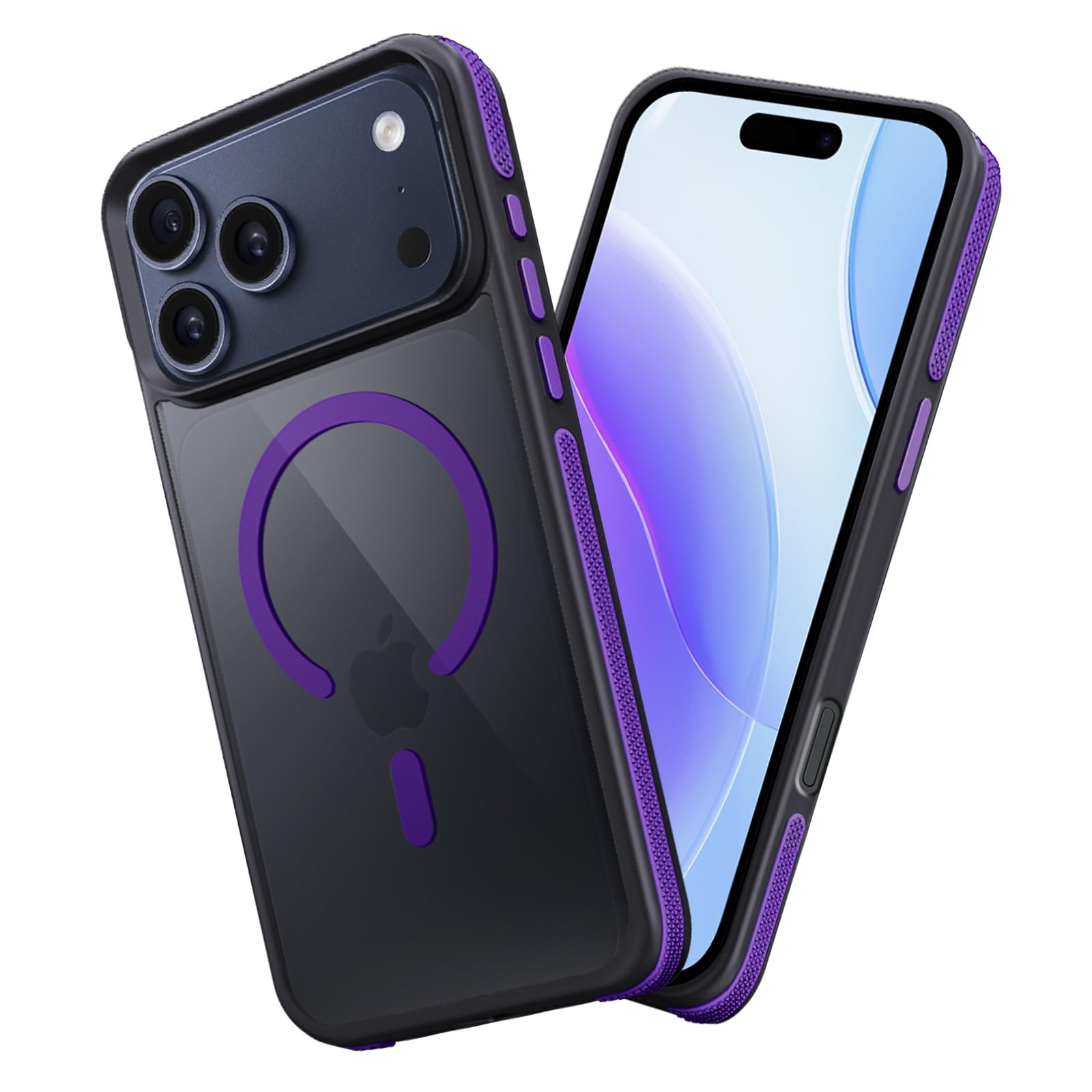 fagazzfu iPhone 18 Pro/17 Pro ケース MagSafe対応 耐衝撃 半透明 ツートンカラー (パープル)