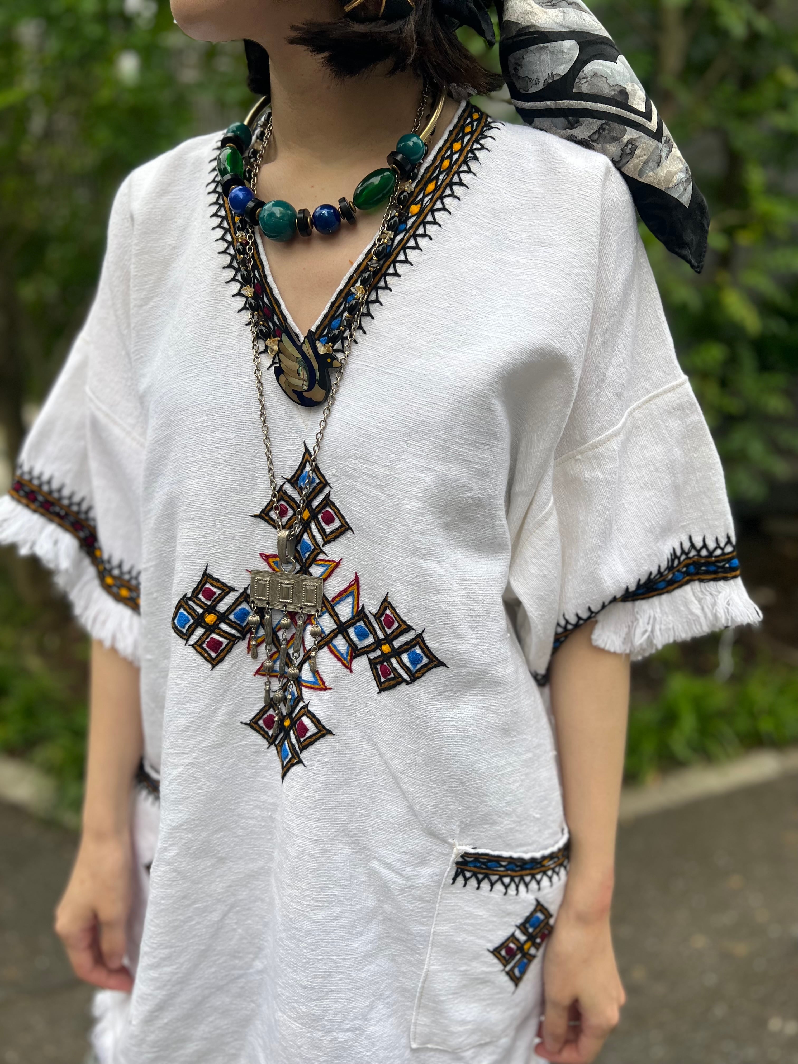 Vintage Ethiopia white × embroidery cotton tuni( ヴィンテージ 