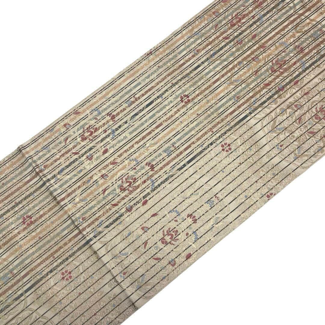 袋帯 正倉院螺鈿文様 縦縞模様 鳳凰 華柄模様 金糸 O-4200 | リユース  