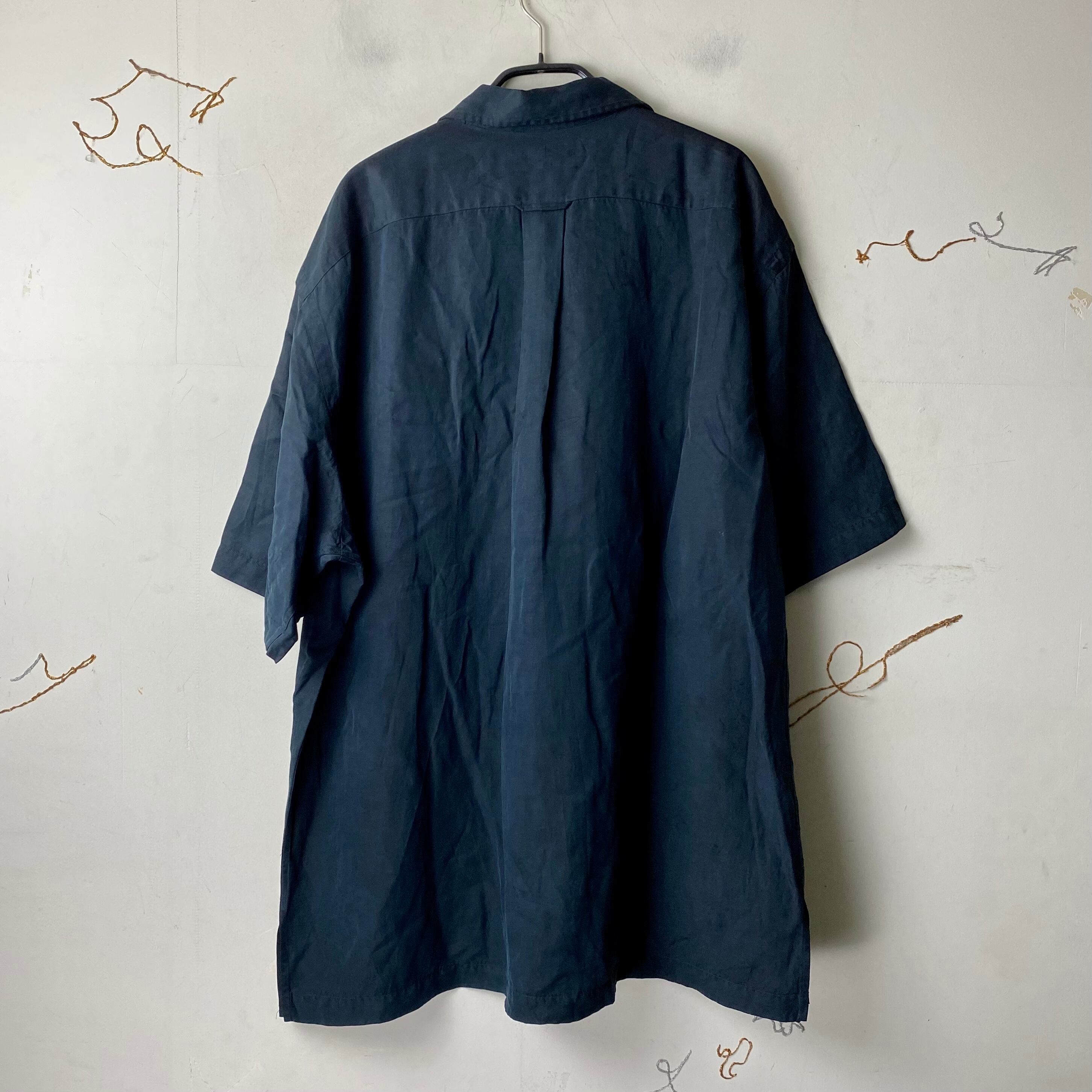 vintage POLO by RALPH LAUREN “black” open collar silk × linen