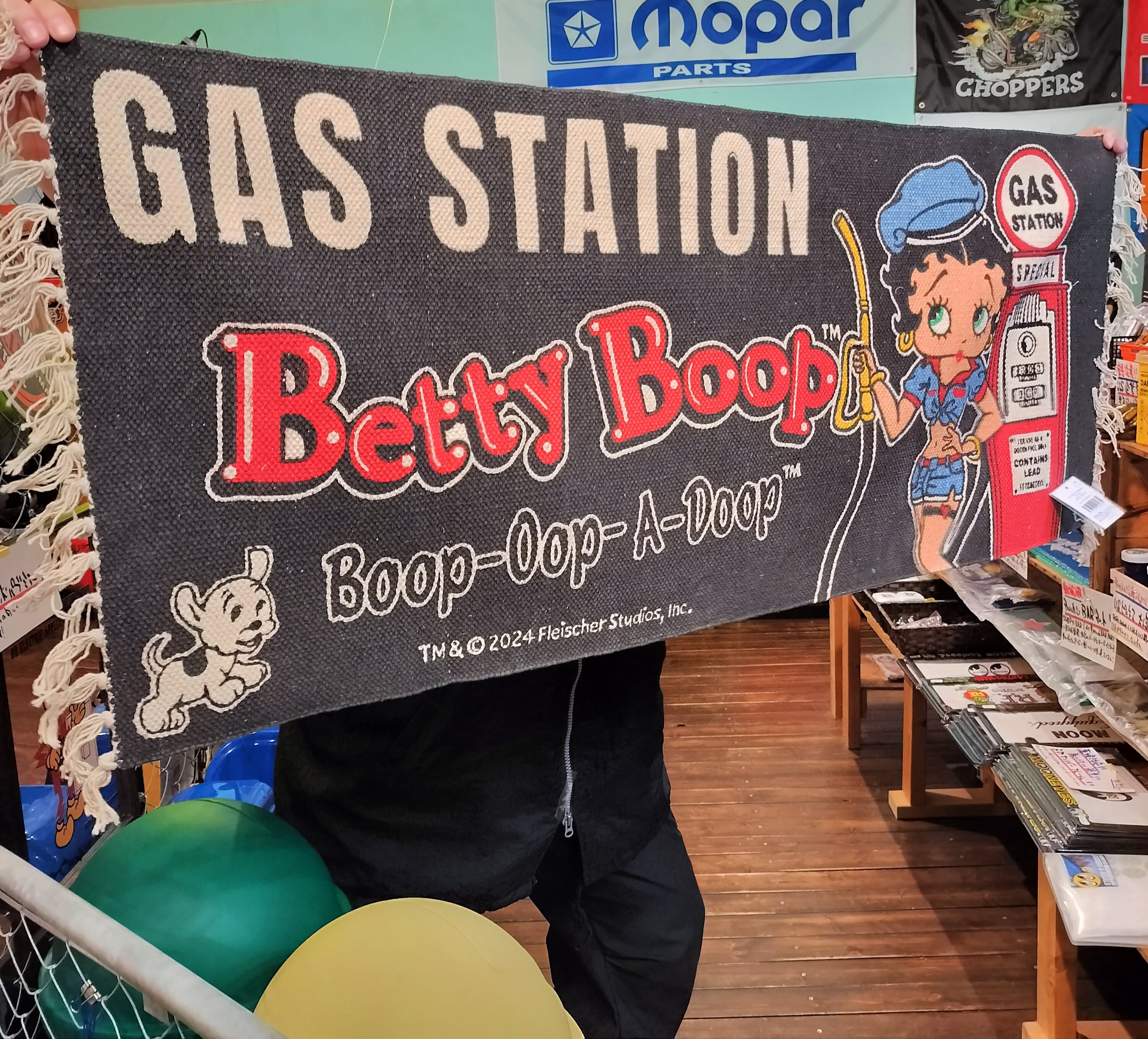 コットンフリンジマット◆ベティブープ バイク/ロングサイズ◆玄関 キッチン タペストリー アメリカン雑貨