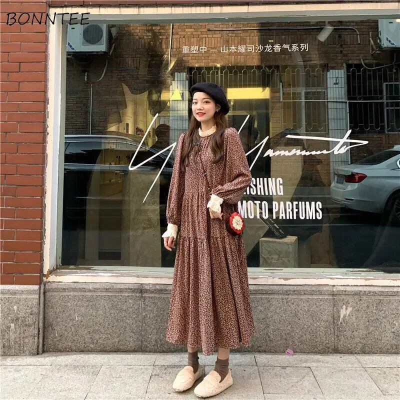 【新作】【送料無料】 ドレス女性ラウンドネック女性プリント Mujer デモーダ緩い居心地の良いオルレース学生春オールマッチストリートシンプル Vinatge 0268412304701