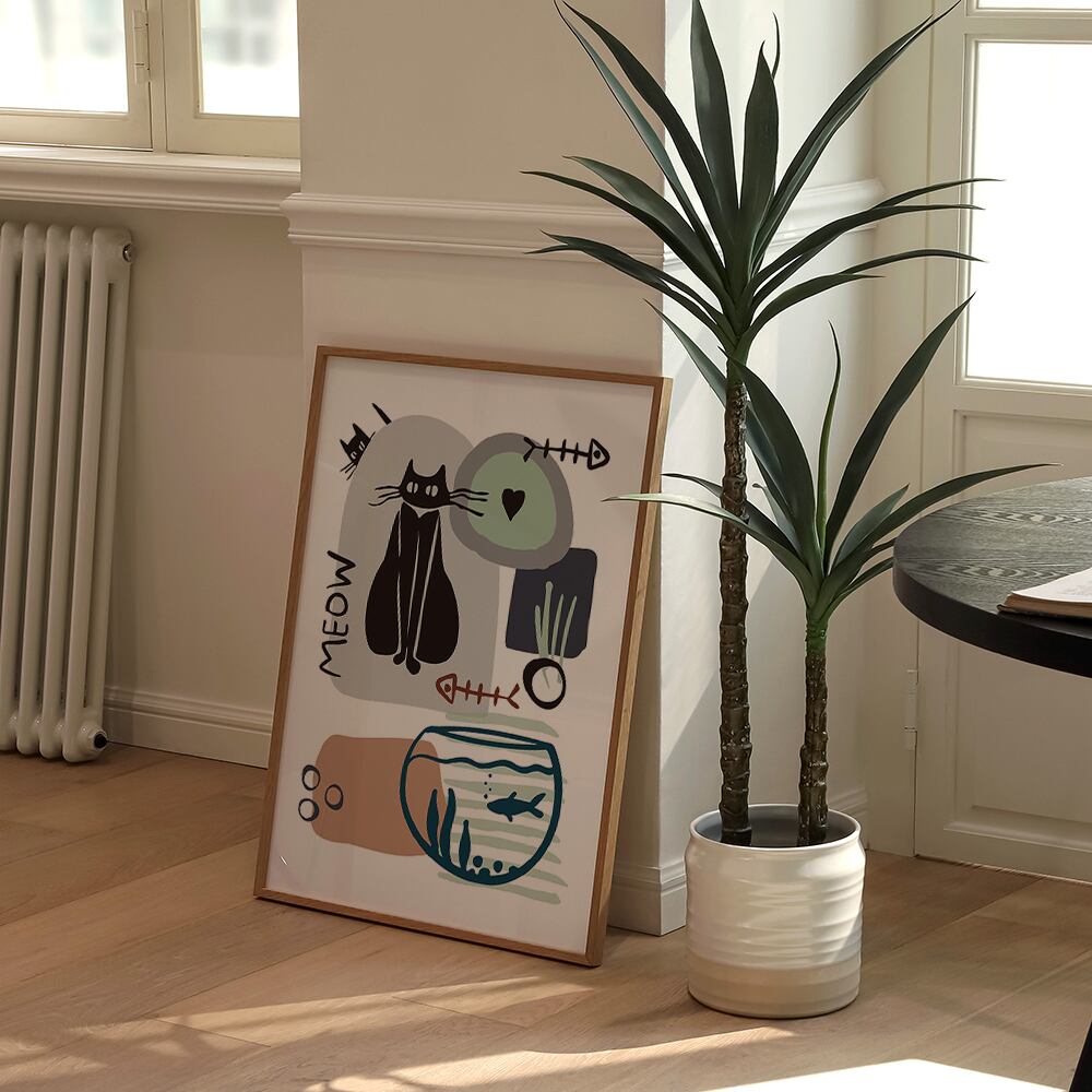 黒ねこのポスター / i1502 / ハロウィンの黒猫と魚やねずみ、小鳥 インテリアポスター