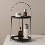 2段 メタル ラック 持ち手付き 収納 スタンド アフタヌーンティー スタイル 円形 トレイ スキンケア 化粧品 整理 おしゃれ モダン インテリア 小物入れ 卓上収納