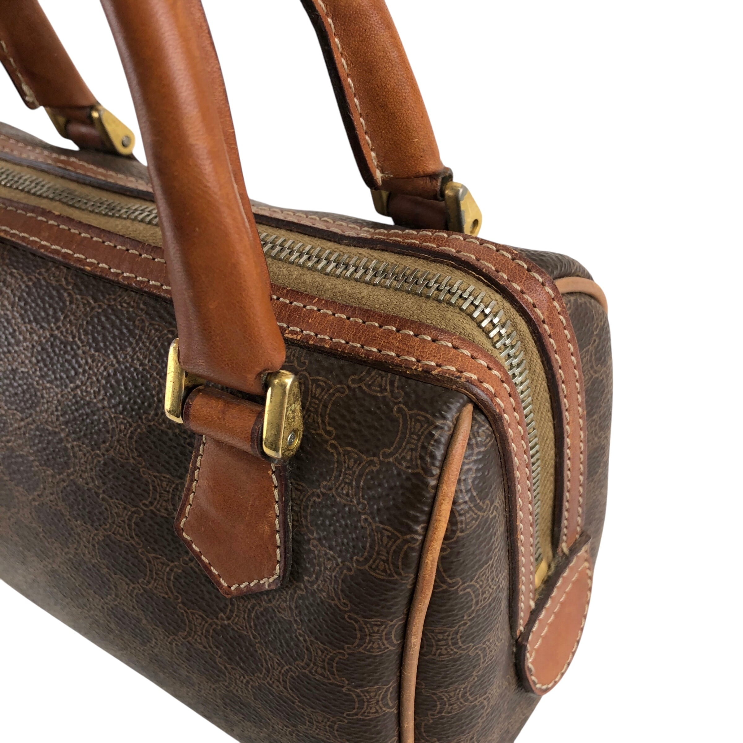 CELINE セリーヌ マカダム ショルダーバッグ ブラウン PVCレザー 2way