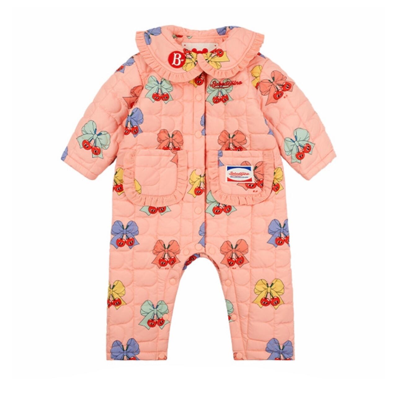 BEBE DE PINO] All over ribbon cherry baby quilted overall 正規品