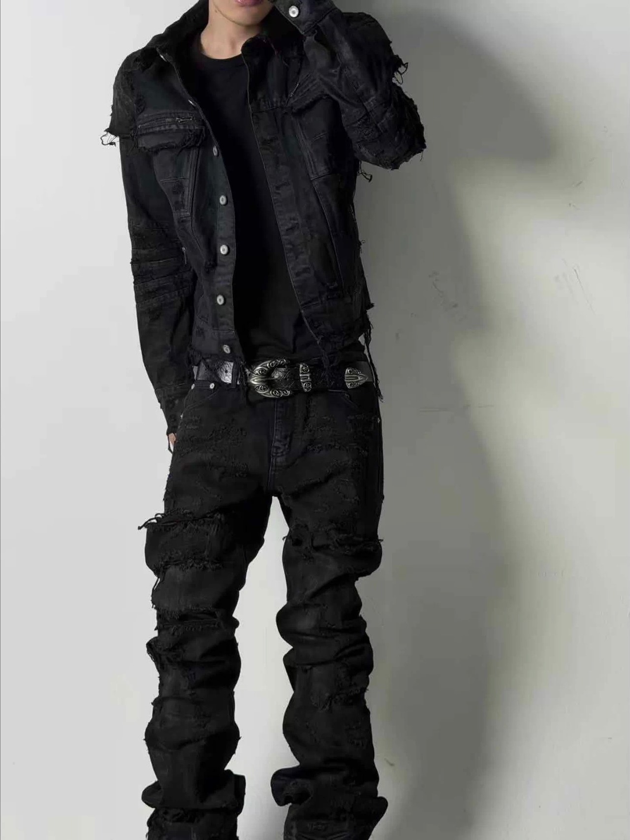 【CinderVein】Decayed Waxed Distressed Denim Jacket