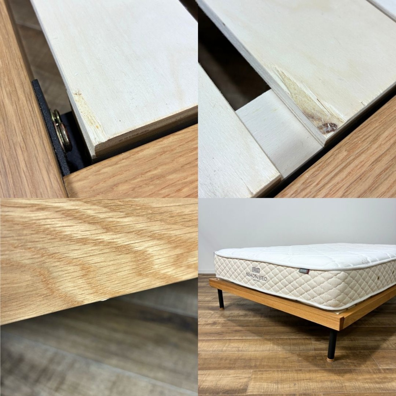 NOWHERE LIKE HOME UNIK HEADLESS BED Oak セミダブル マットレス付き ノーウェアライクホーム ユニック ベッドフレーム ヘッドレスタイプ オーク 日本ベッド ビーズポケットソフト 関家具【中古】【引取限定 or 23区内限定配送】