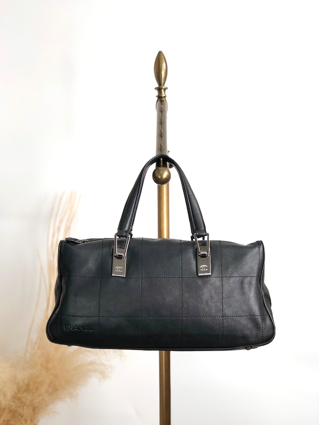 CHANEL シャネル チョコバー ハンドバッグ ブラック レザー ミニボストン vintage ヴィンテージ オールド 6yfva8